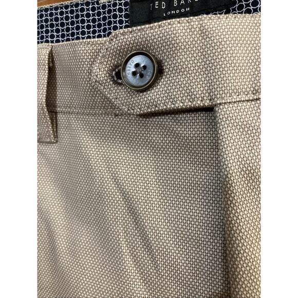 TED BAKER Mens Penguin Dress Pants Sz 32 R Khaki Tan Flat Front Cotton Trousers - Picture 5 of 9